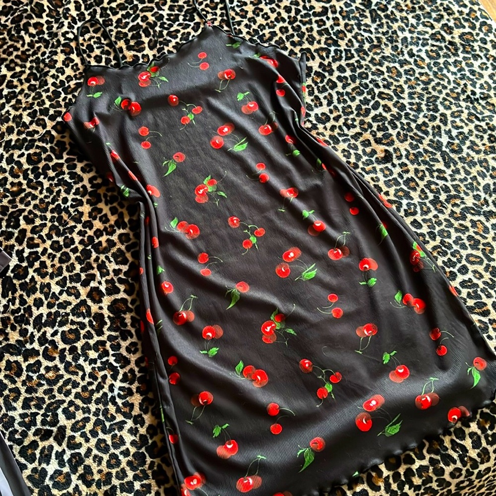 Black w/cherry print dress